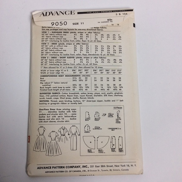 Advance VTG Sewing Pattern #9050 Juniors Dress - Picture 4 of 8